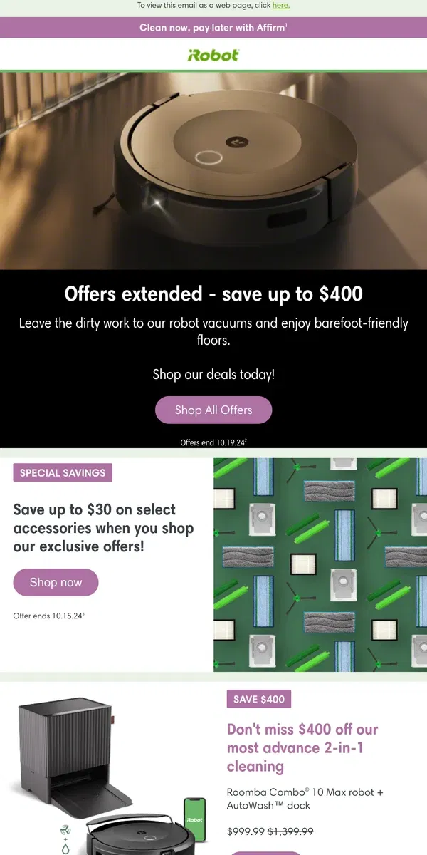 Email from iRobot. Prime Big Deal Days Extended!