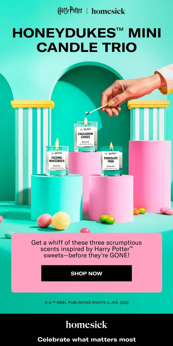 Email from Homesick Candles. Indulge in The Aroma of Honeydukes™!