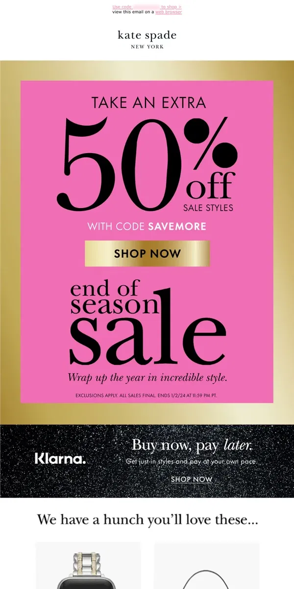 Email from Kate Spade. Get excited for 50% off sale styles!