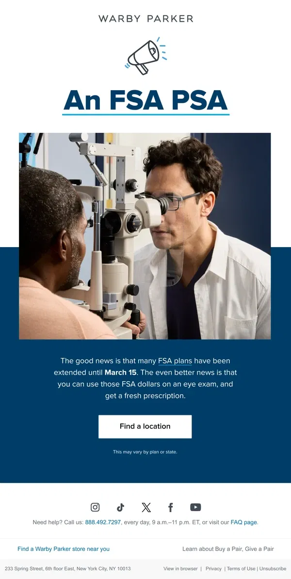 Email from Warby Parker. It’s eye exam season