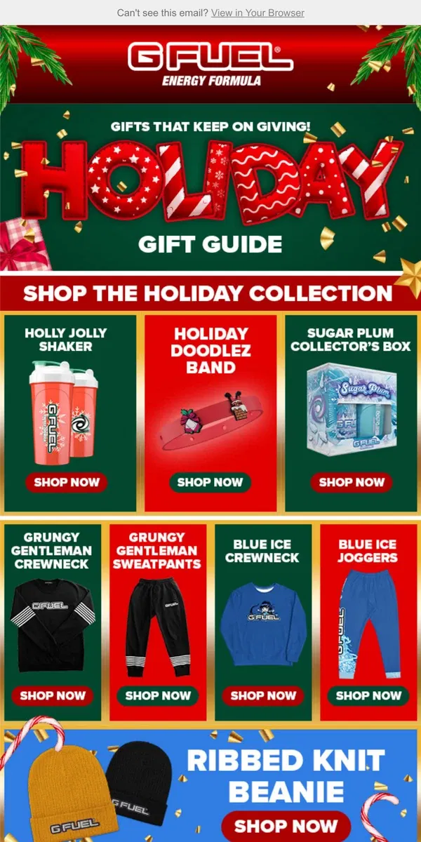 Email from G FUEL. Your G FUEL Holiday GIft Guide 🎄☃️