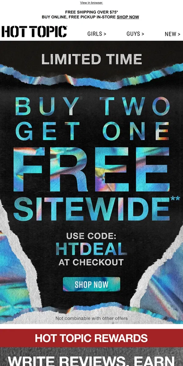 Email from Hot Topic. ⚠️ Deal Drop: Buy 2, Get 1 FREE ⚠️