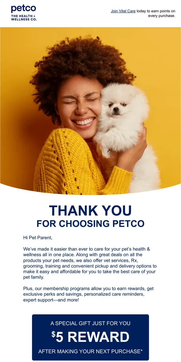 Email from Petco. THANK YOU for choosing Petco!