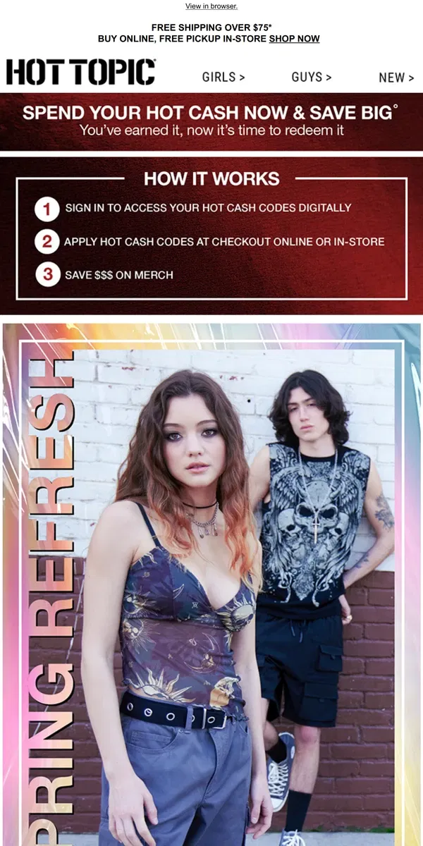 Email from Hot Topic. Shorts, tanks & everything else you need for spring 🌱🌻