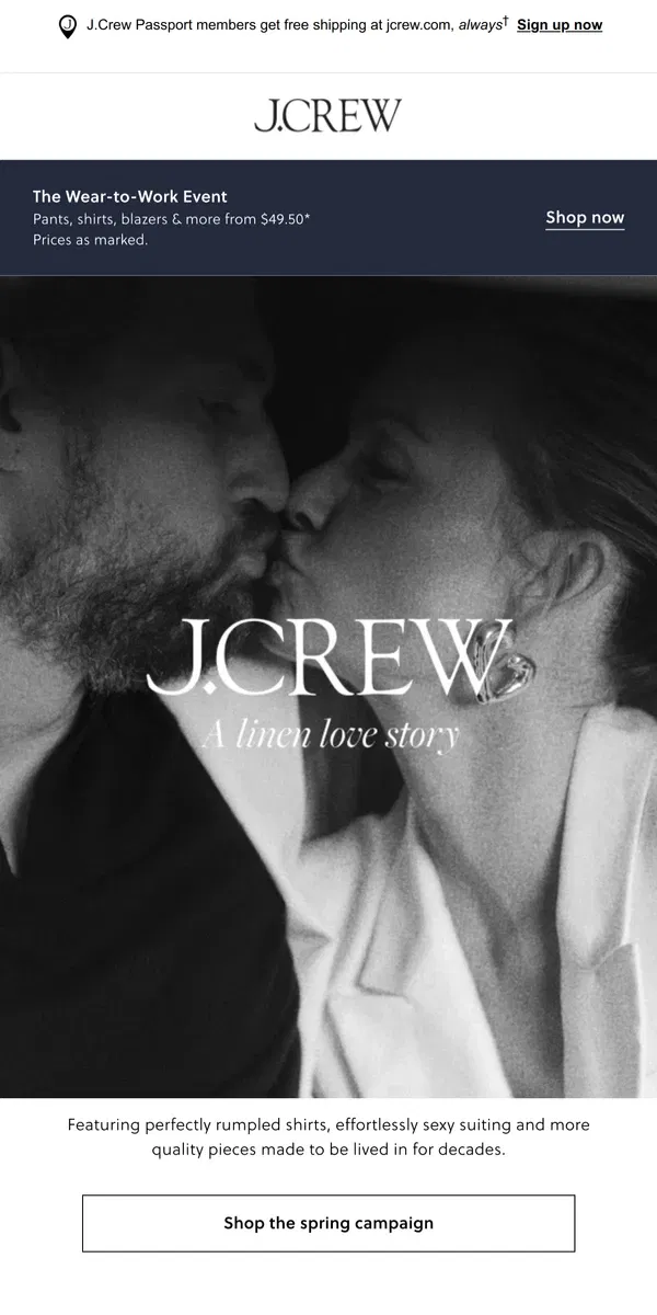 Email from J.Crew. Introducing a linen love story