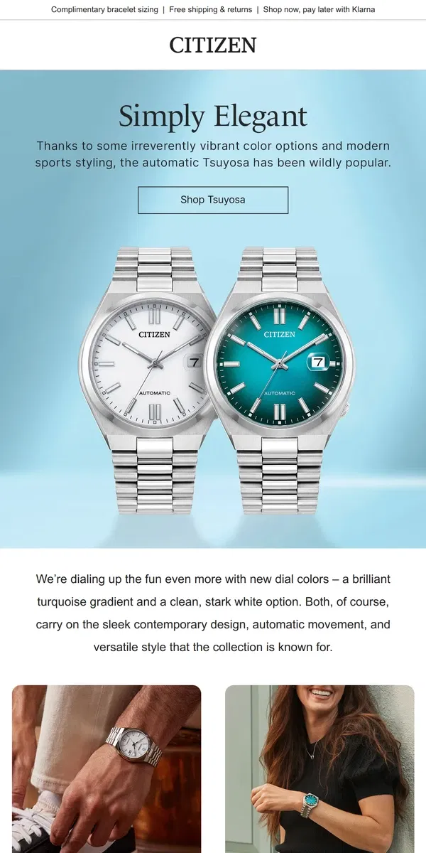 Email from Citizen Watch. Fresh Looks from the Tsuyosa