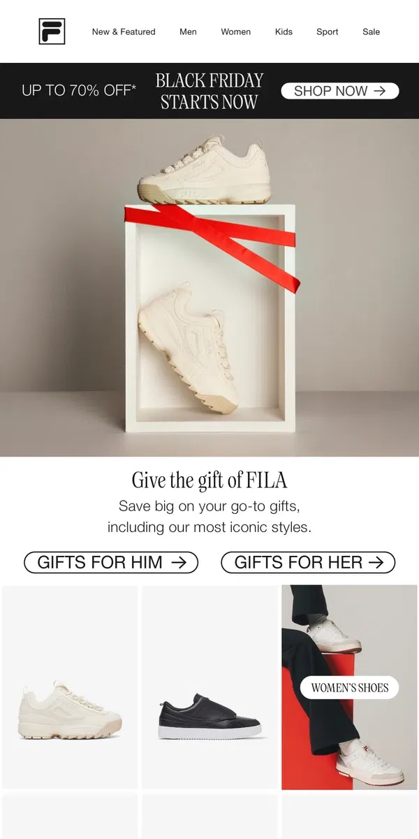 Email from FILA. Our holiday gift to you