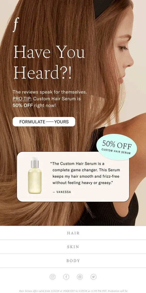 Email from Function of Beauty. Smooth, Shine, Save: 50% Off Hair Serum