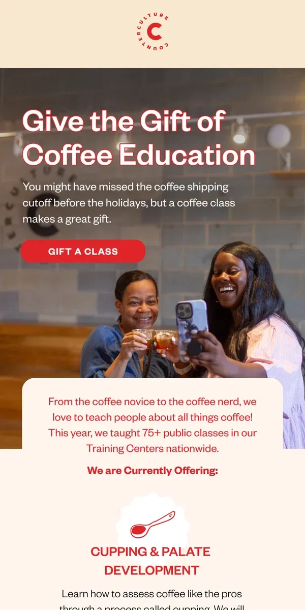 Email from Counter Culture Coffee. Give the gift of coffee education 🤓