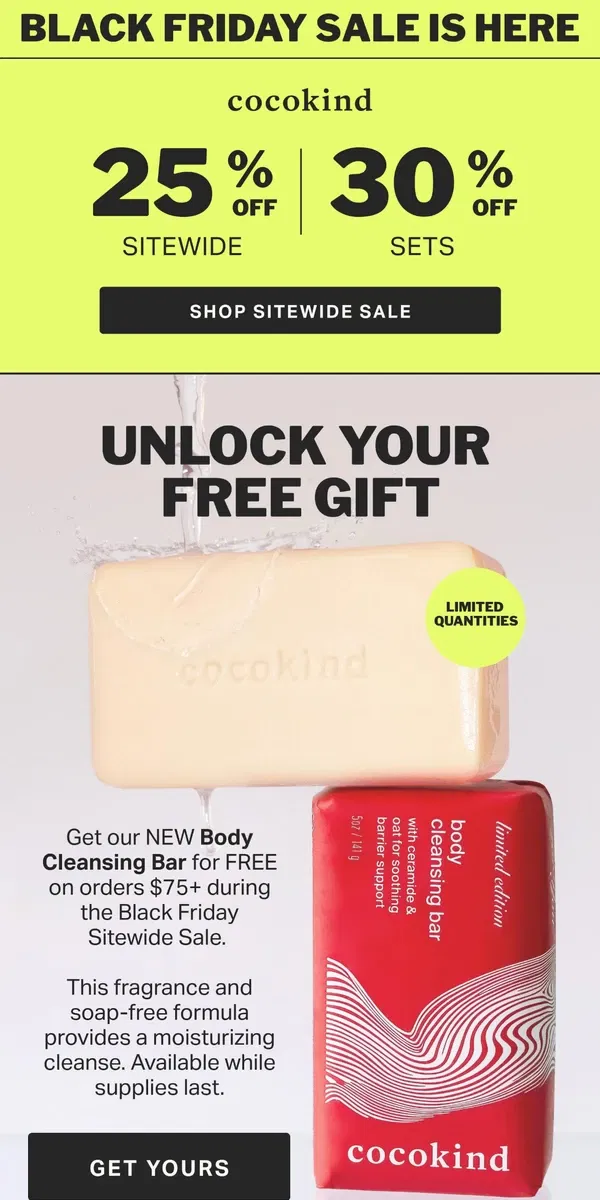 Email from cocokind. NEW! Body Cleansing Bar