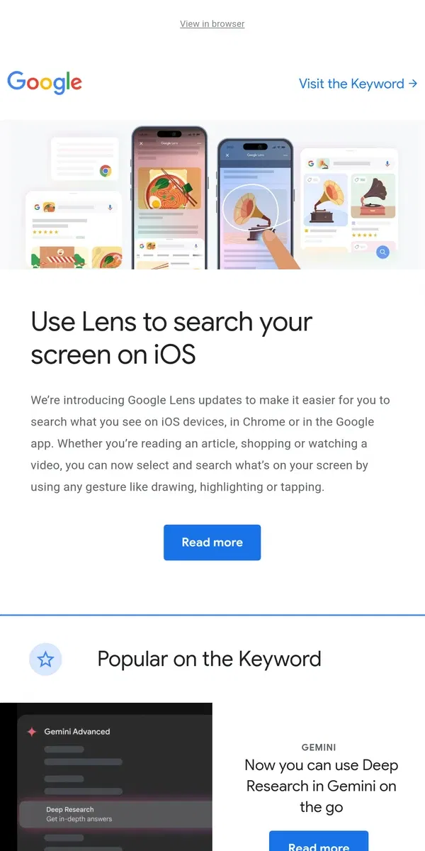 Email from Google. New updates to Google Lens 🔎