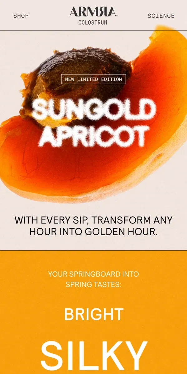 Email from ARMRA Colostrum. Shining Soon: Sungold Apricot