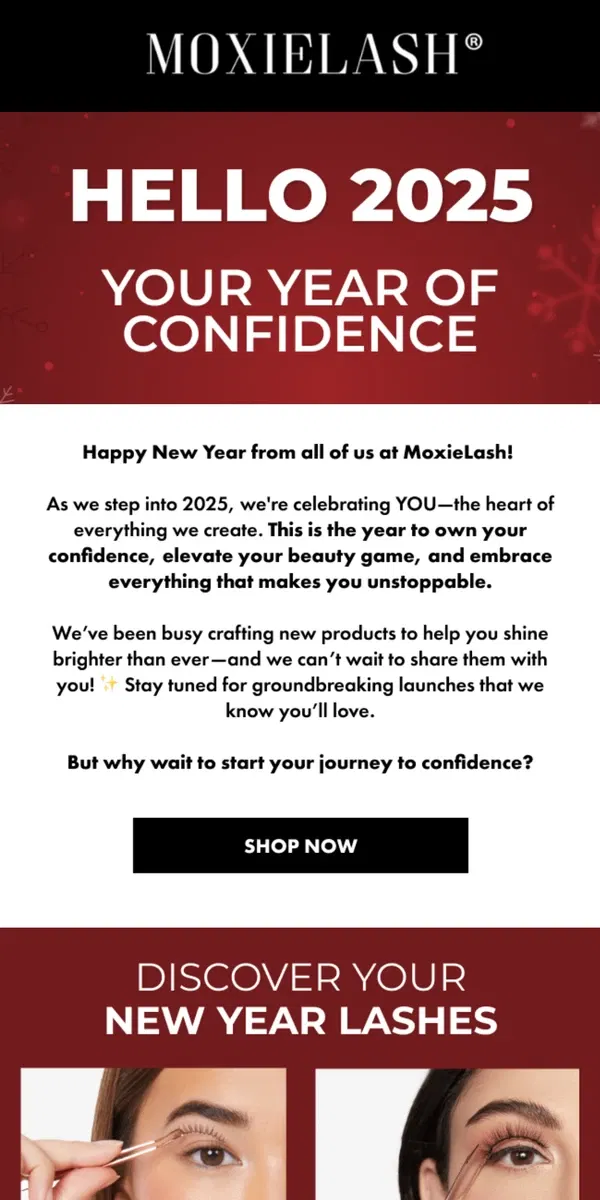 Email from MoxieLash. Lash Your Way Into 2025✨