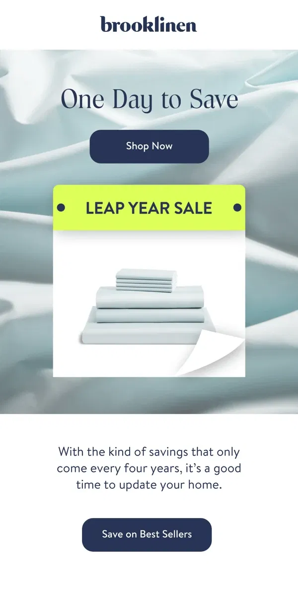 Email from Brooklinen. SURPRISE! LEAP YEAR SALE