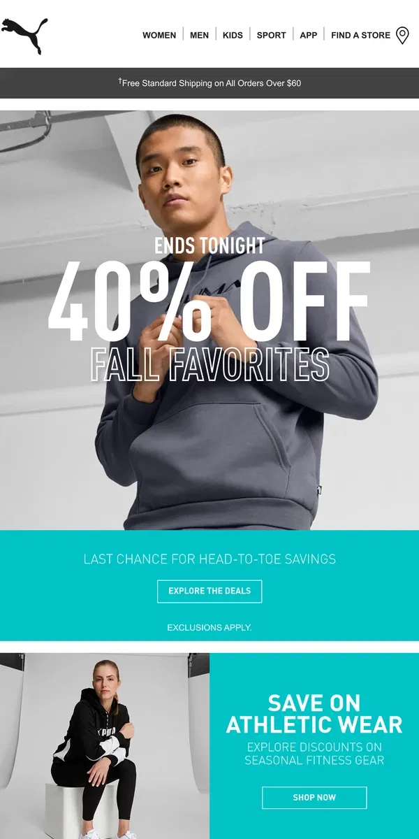 Email from Puma. 40% Off Ends Tonight