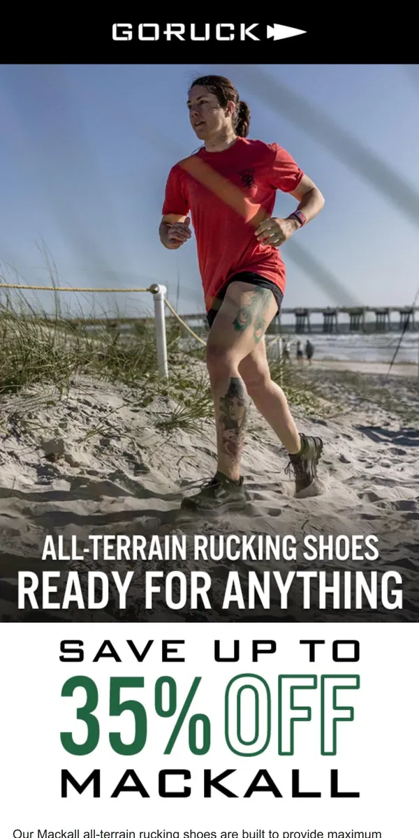 Email from GORUCK. Get up to 35% OFF Mackall rucking shoes