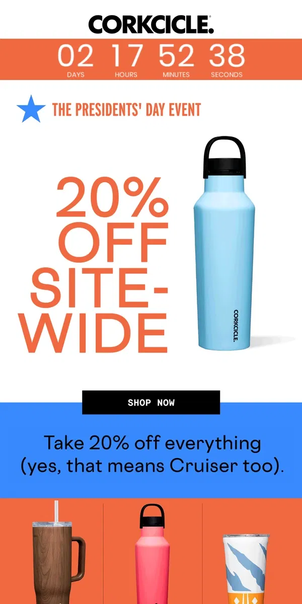 Email from CORKCICLE. Presidents’ Day Sale Is On!