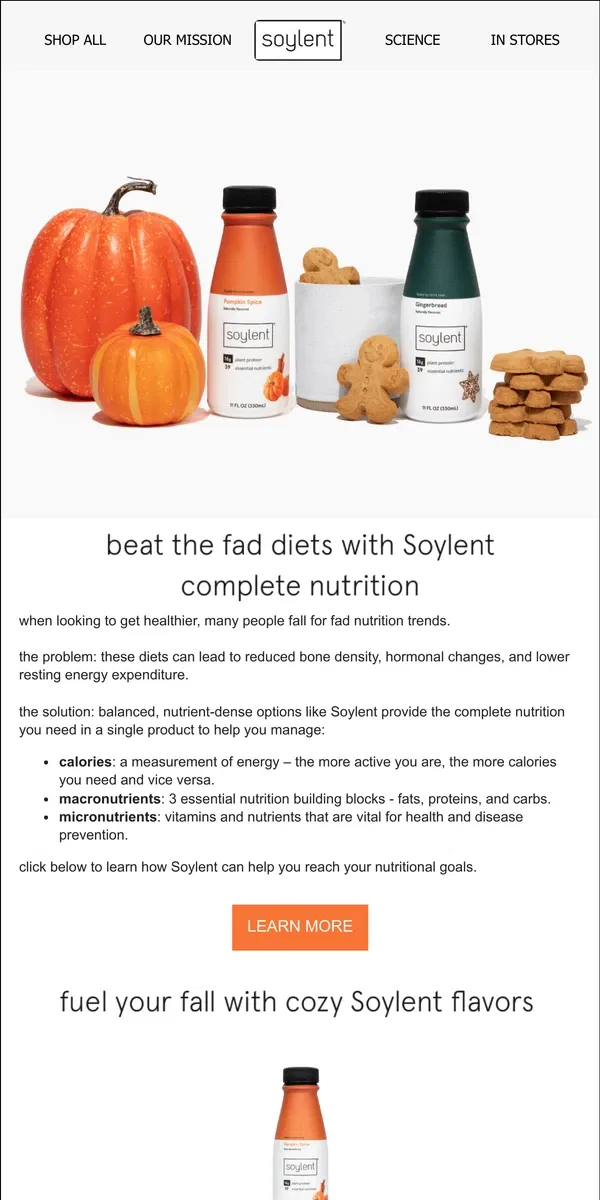 Email from Soylent. complete nutrition > fad diets 🥕💪