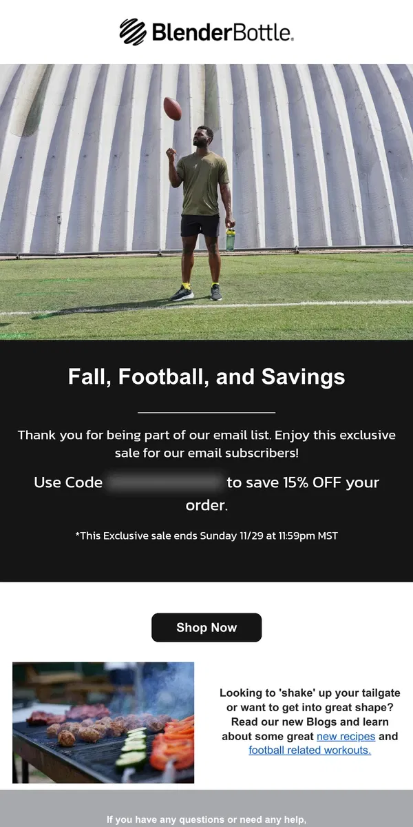 Email from BlenderBottle. Email Exclusive Fall Sale 💪🍂