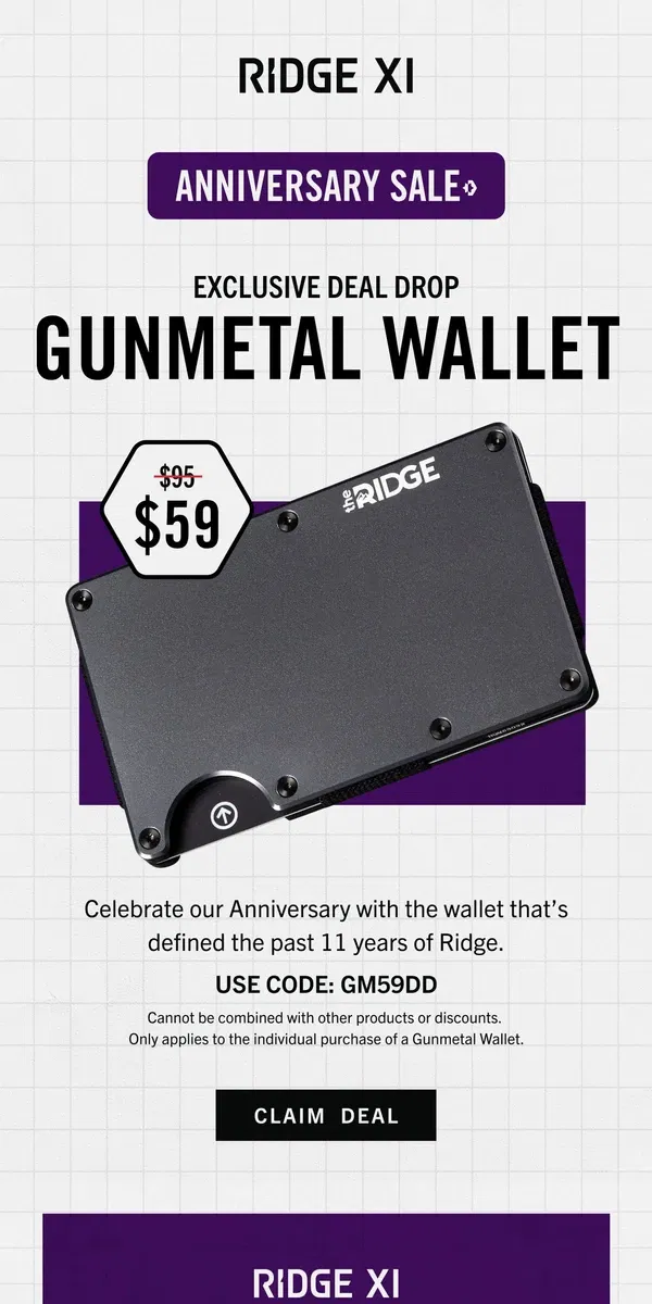 Email from The Ridge. EXCLUSIVE: $59 Gunmetal Wallet