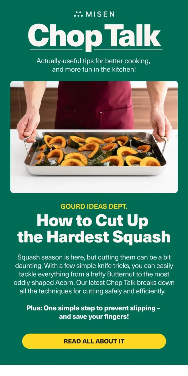 Email from Misen. Gourd News: Squash Prep Made Simple