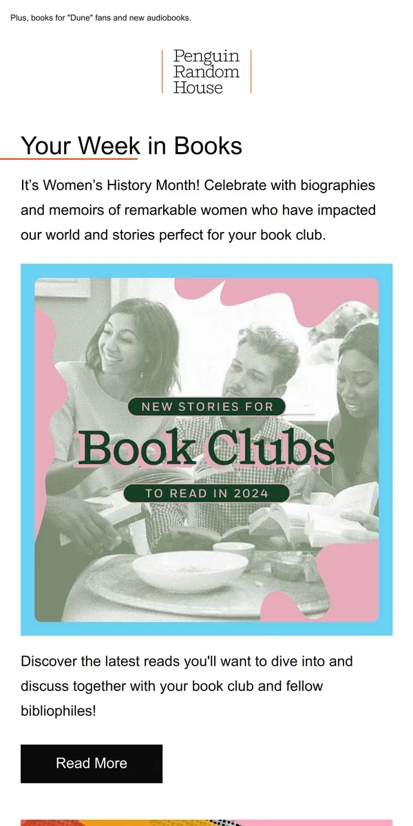 Email from Penguin Random House. Your Week in Books: Stories Perfect for Book Clubs