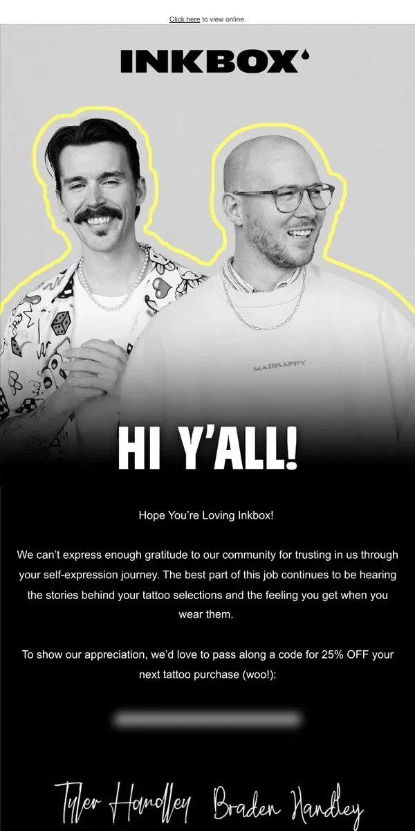 Email from Inkbox. Hello from Our Founders 💌