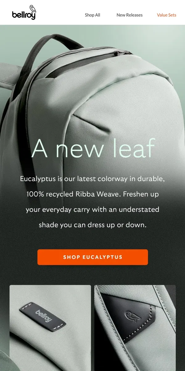 Email from Bellroy. Eucalyptus has arrived