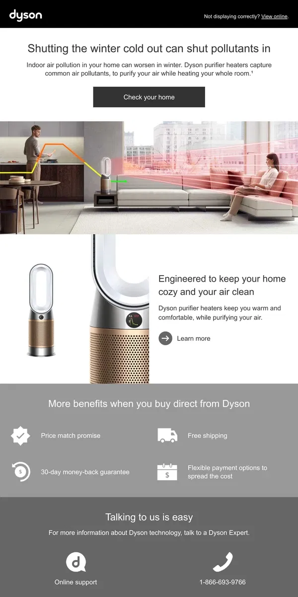 Email from Dyson. Shutting the winter cold out can shut pollutants in