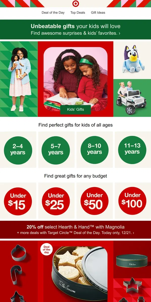 Email from Target. Holiday gifts on every kid’s list!