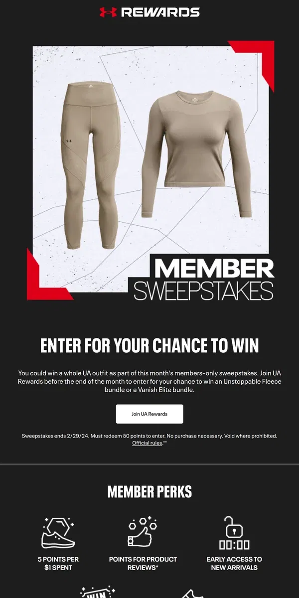 Email from Under Armour. Gear Bundle Giveaway 🎁 Join to enter