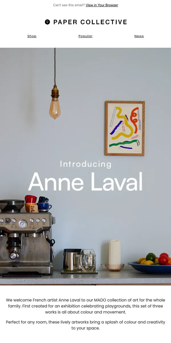 Email from Paper Collective. A goodbye to boring walls with Anne Laval’s playful art