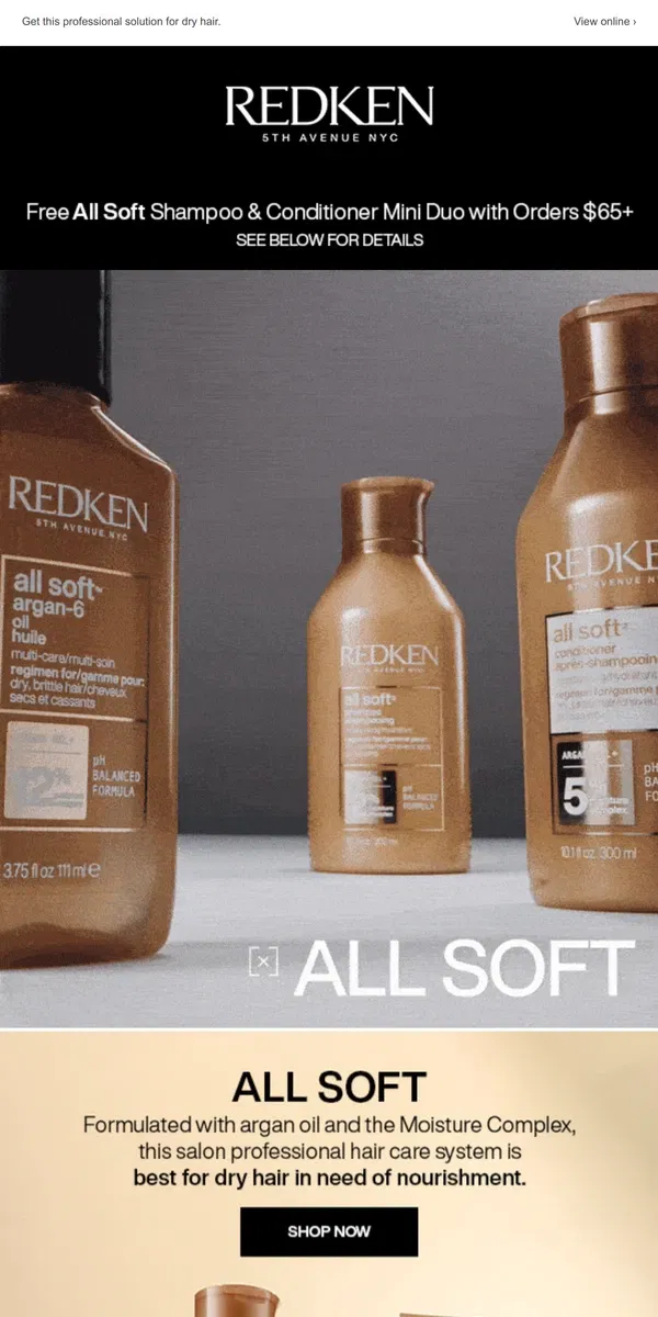 Email from Redken. All Soft: The Dry Hair Solution