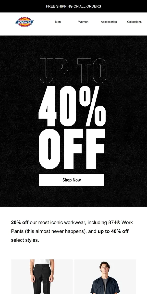 Email from Dickies. Up to 40% Off