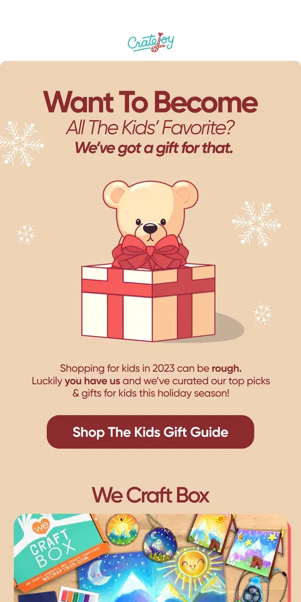 Email from Cratejoy. Shopping For Kids Is Hard