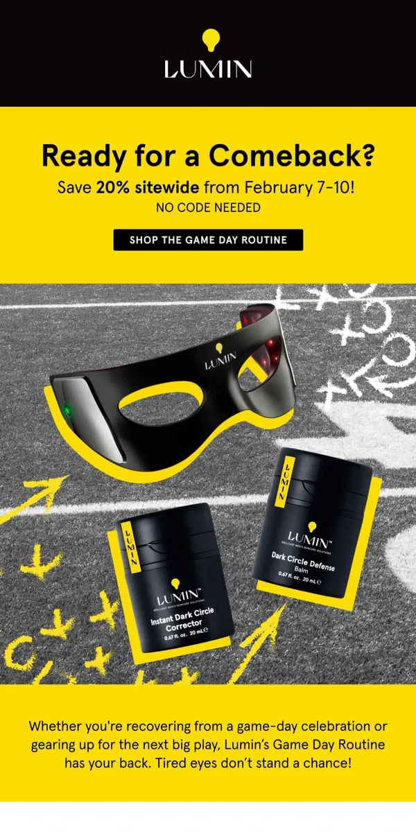 Email from Lumin. Score Big on Skincare 🏈