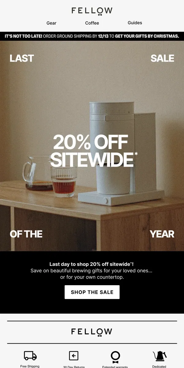 Email from Fellow. 20% off sitewide ends at midnight