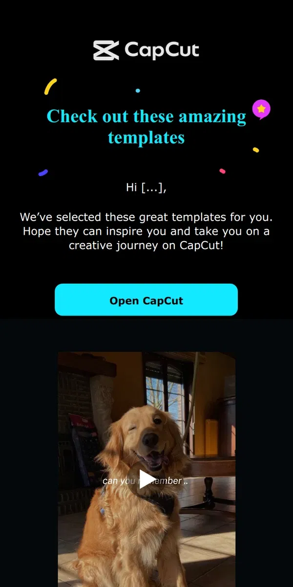 Email from CapCut. Find your inspirations in templates