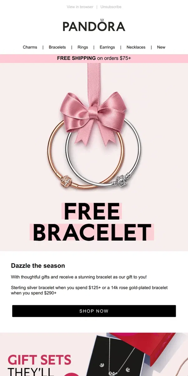 Email from Pandora Jewelry. Unwrap holiday joy with our special gift