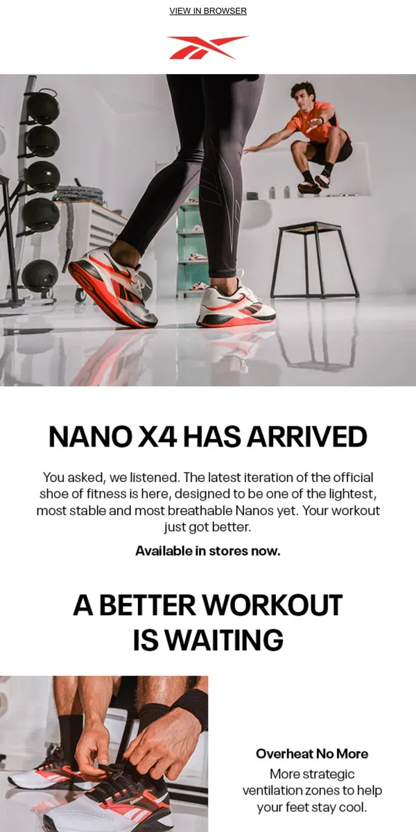 Email from Reebok. Nano X4 is here