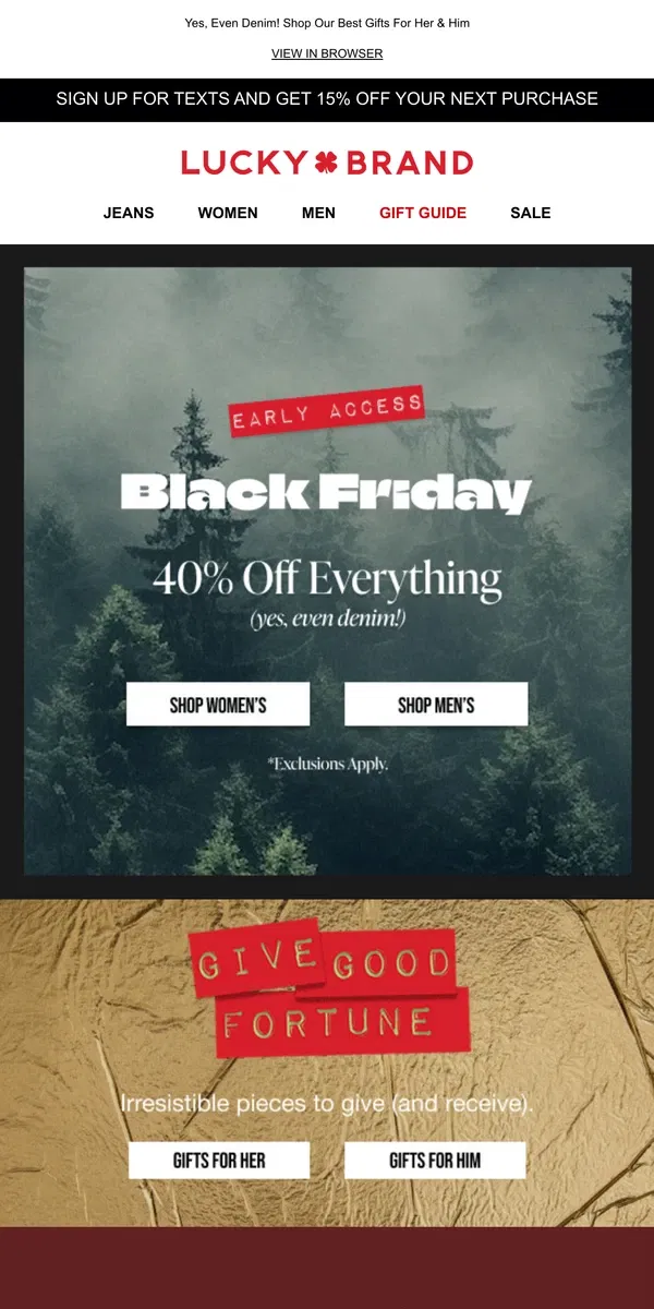 Email from Lucky Brand. Black Friday Early Access! Shop 40% Off Everything