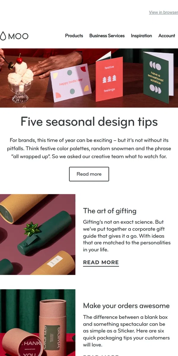 Email from MOO. How to avoid festive fails