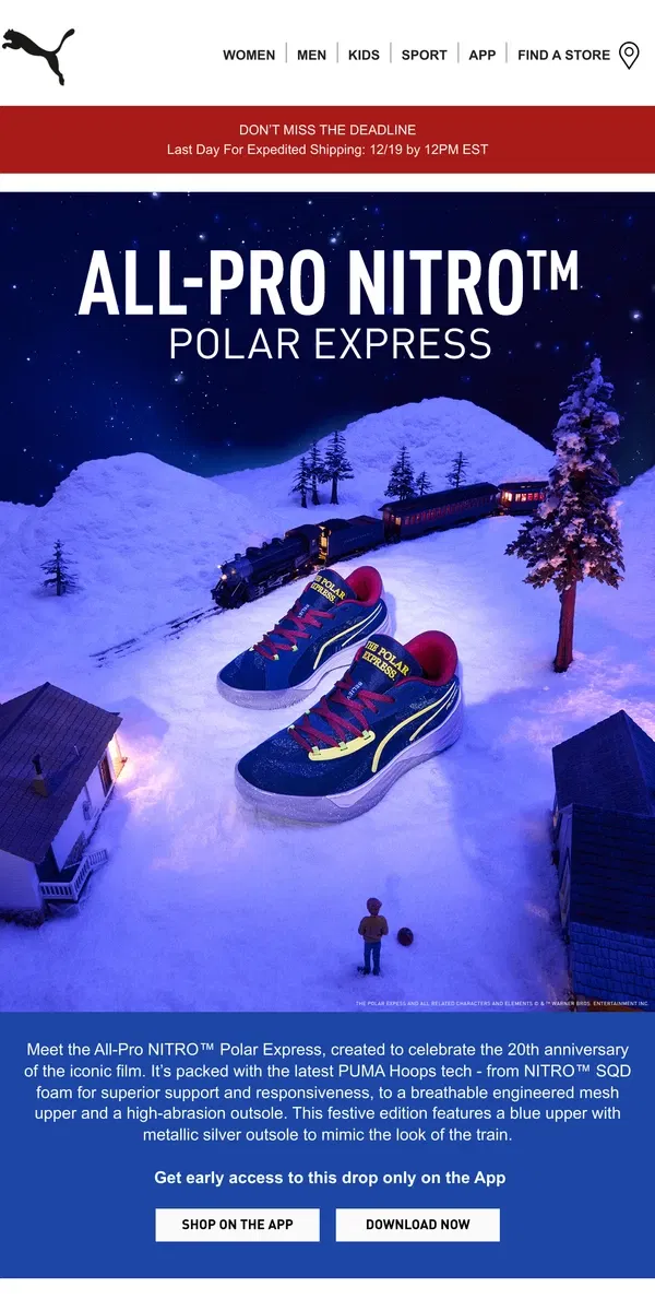 Email from Puma. Get It Early On The App: All-Pro NITRO ™ Polar Express