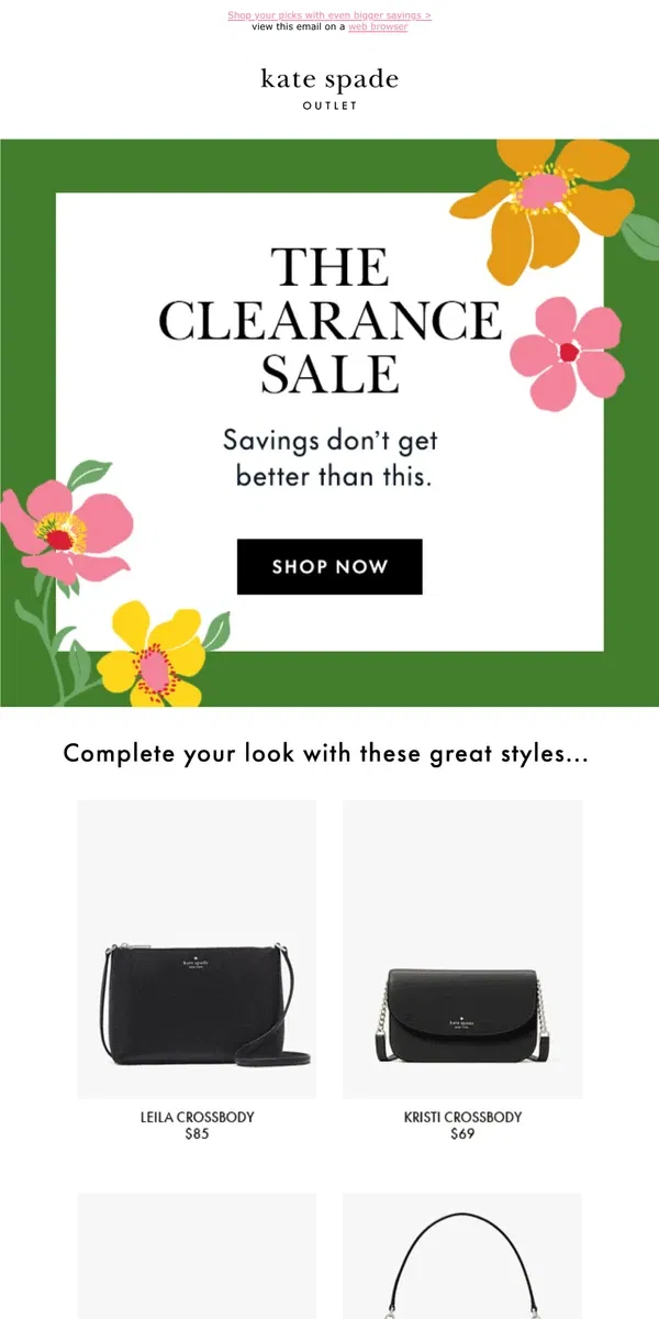 Email from Kate Spade. Big news! Our clearance sale is here