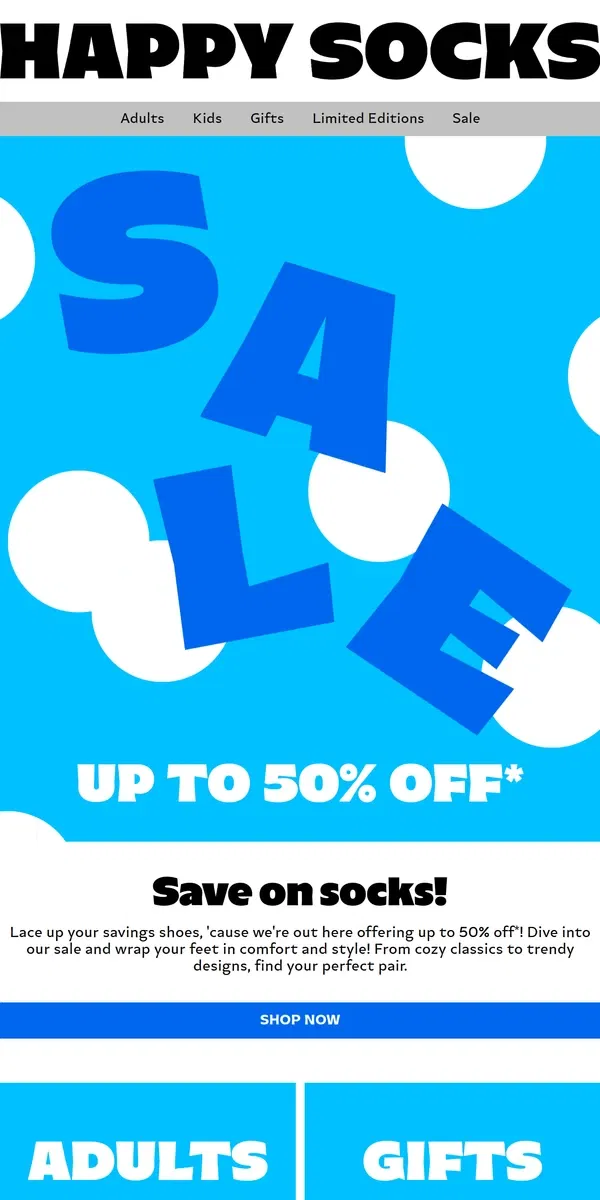 Email from Happy Socks. Up to 50% Off? YES PLEASE!