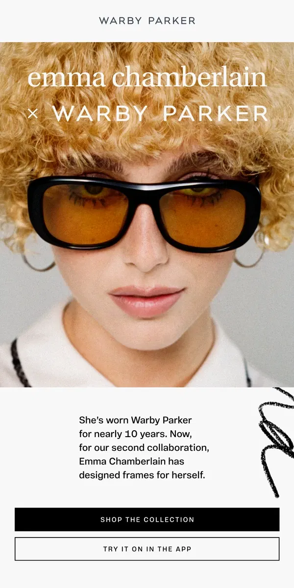 Email from Warby Parker. Emma Chamberlain made new frames