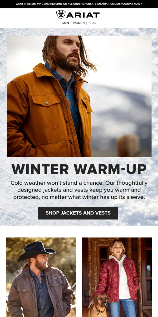 Email from Ariat. Best-Selling, Incredibly Warm Winter Jackets & Vests