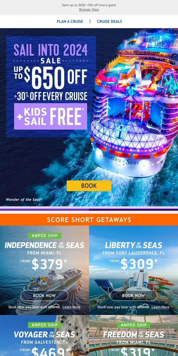 Email from Royal Caribbean. Now THIS is how you vacay – Level up your getaway with an unbeatable deal