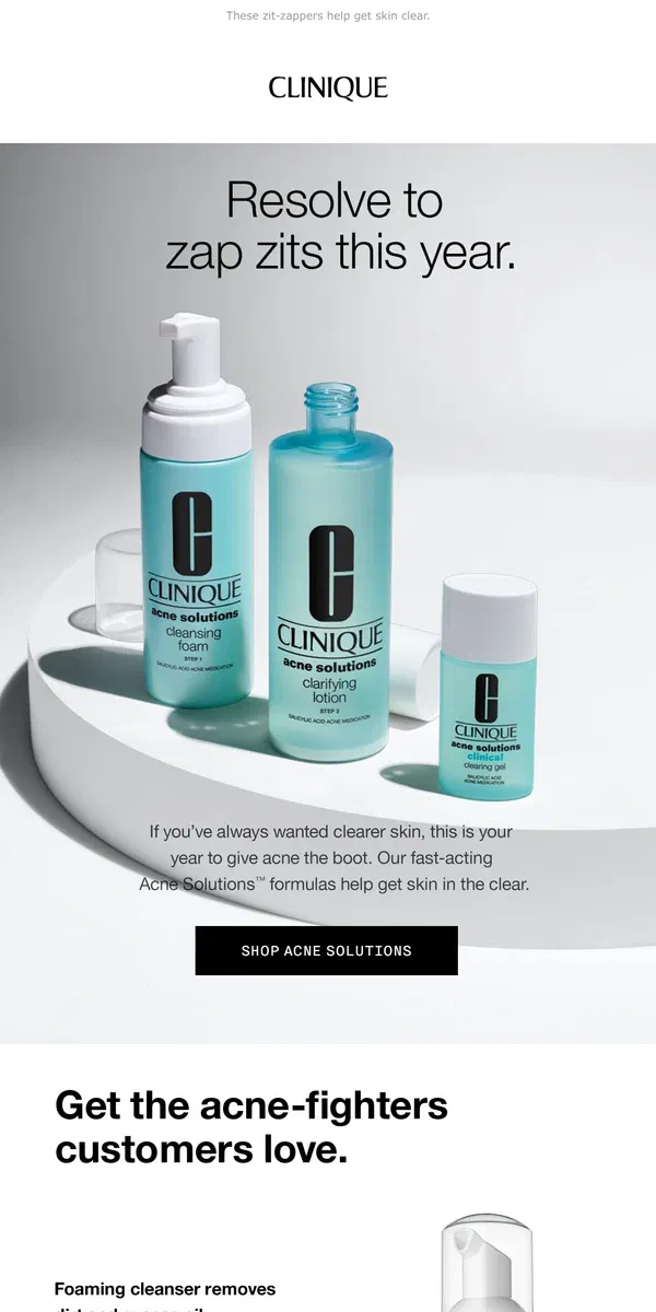 Email from Clinique. Give acne the boot this year.