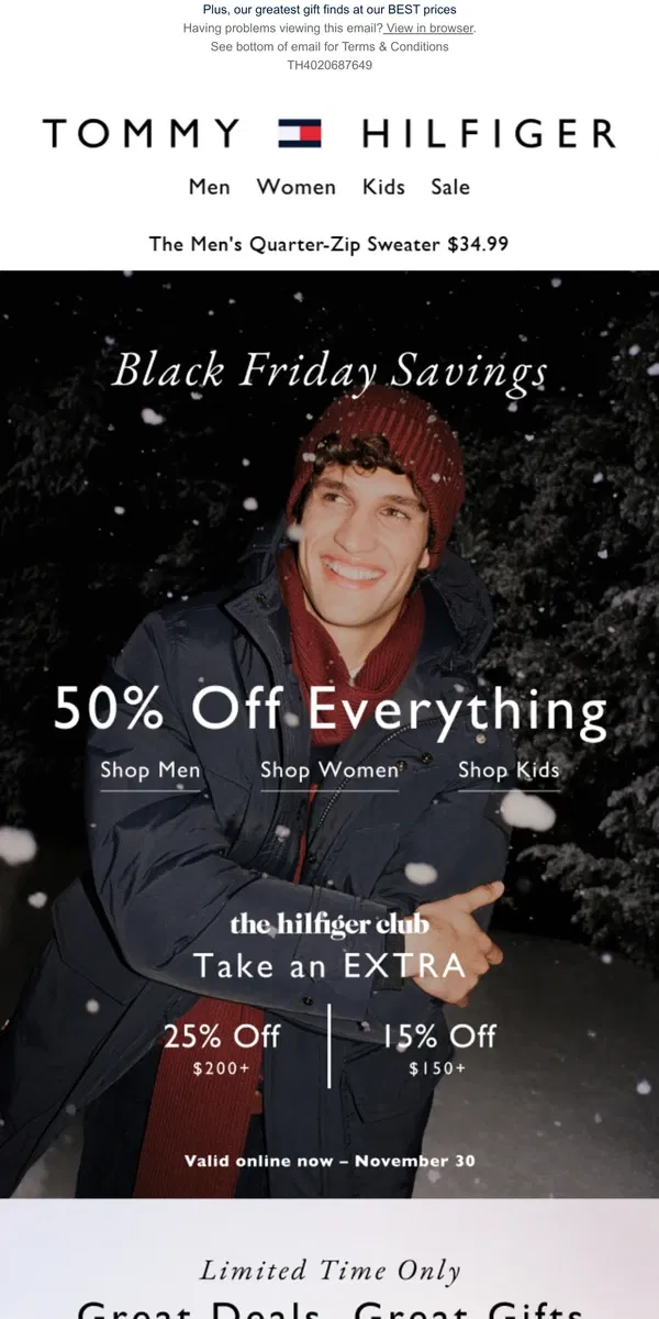 Email from Tommy Hilfiger. BLACK FRIDAY IS ON 💥 50% OFF EVERYTHING